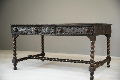 Antique Anglo Indian Carved Padouk Library Table