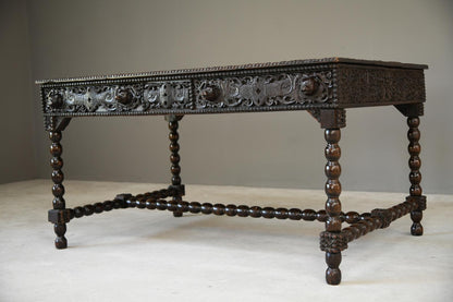 Antique Anglo Indian Carved Padouk Library Table