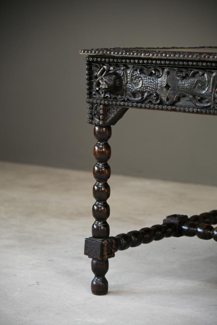 Antique Anglo Indian Carved Padouk Library Table