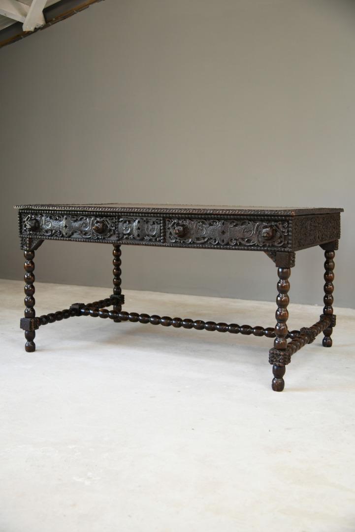 Antique Anglo Indian Carved Padouk Library Table