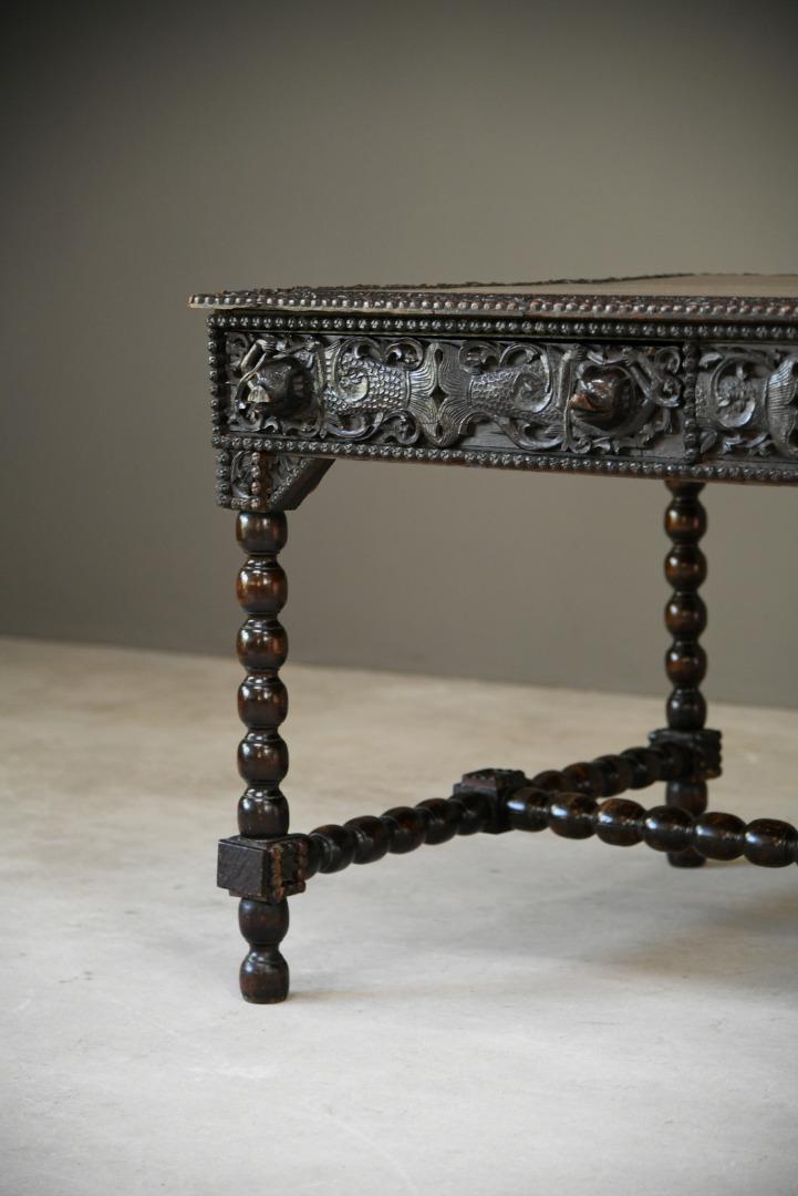 Antique Anglo Indian Carved Padouk Library Table