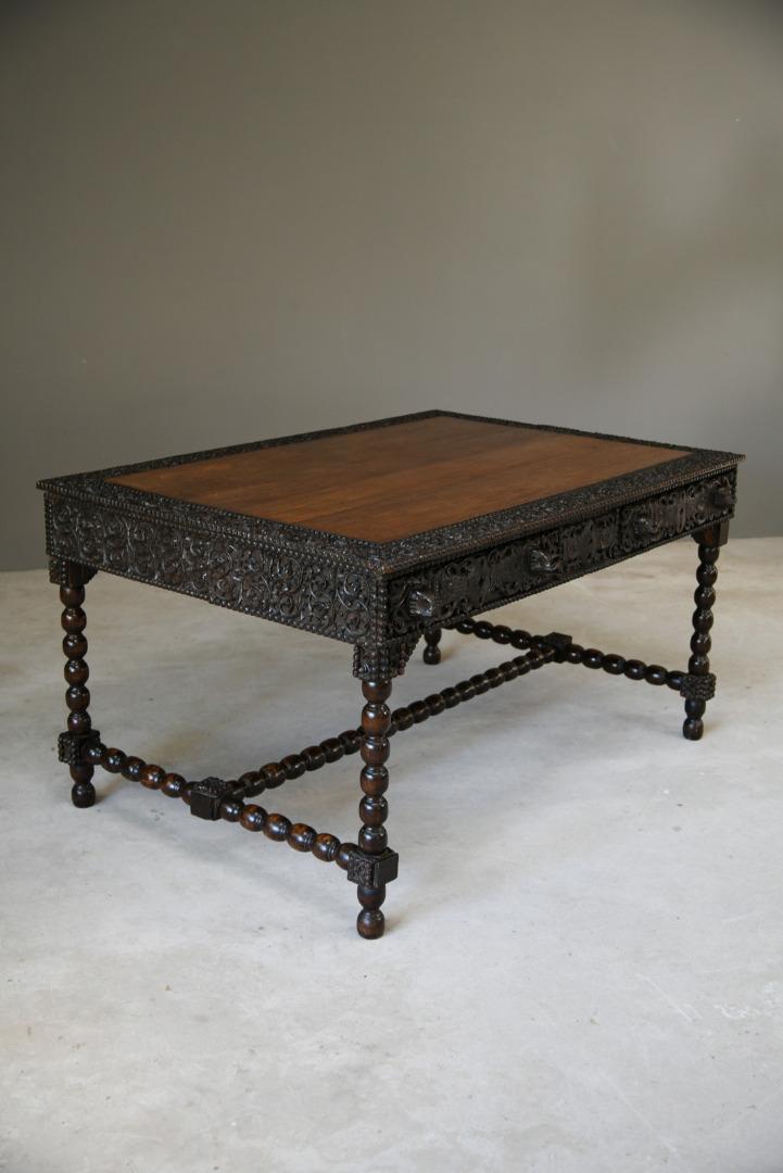 Antique Anglo Indian Carved Padouk Library Table