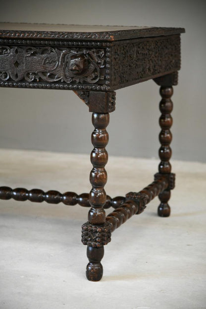 Antique Anglo Indian Carved Padouk Library Table