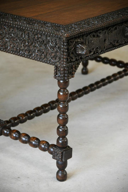 Antique Anglo Indian Carved Padouk Library Table