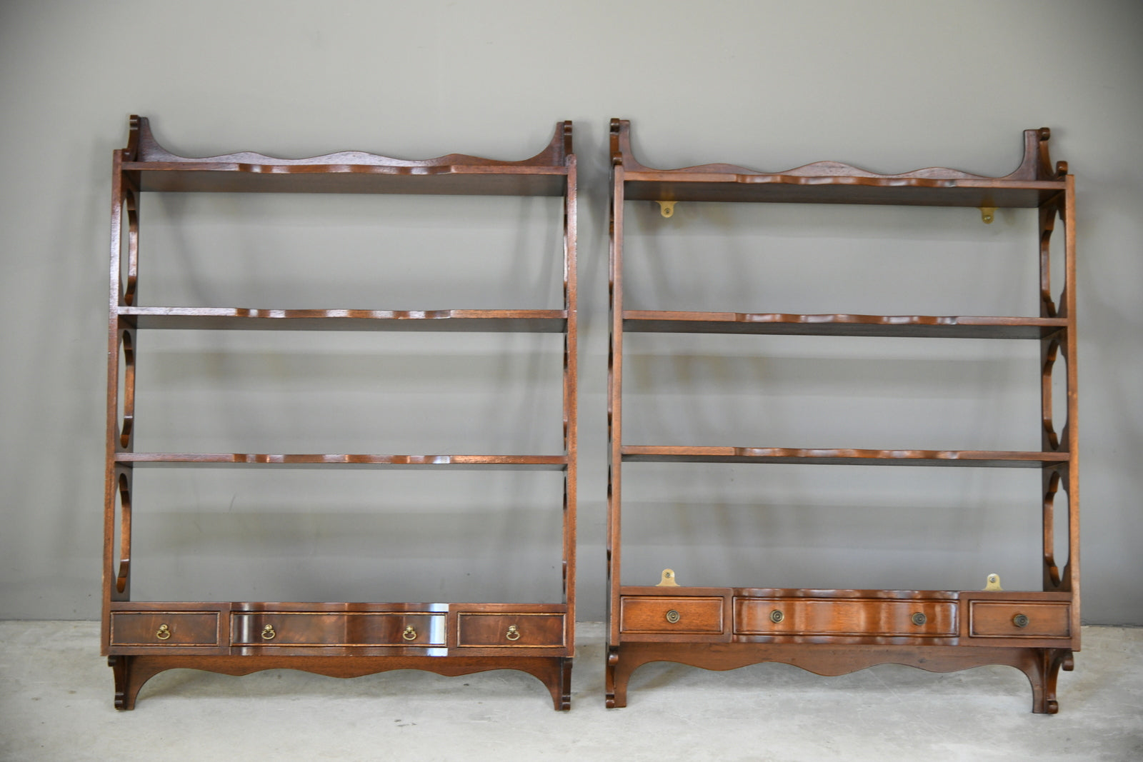 Near Pair Georgian Style Mahogany Wall Shelves