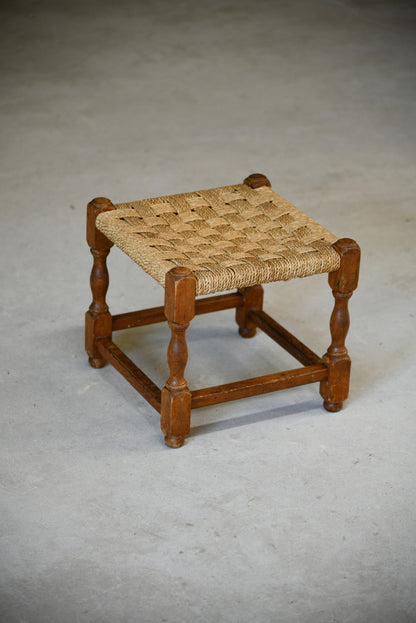 Vintage Rustic Stained Beech Seagrass Stool