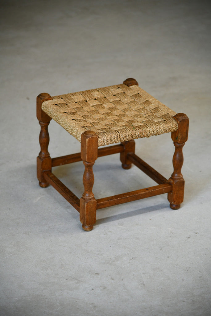 Vintage Rustic Stained Beech Seagrass Stool
