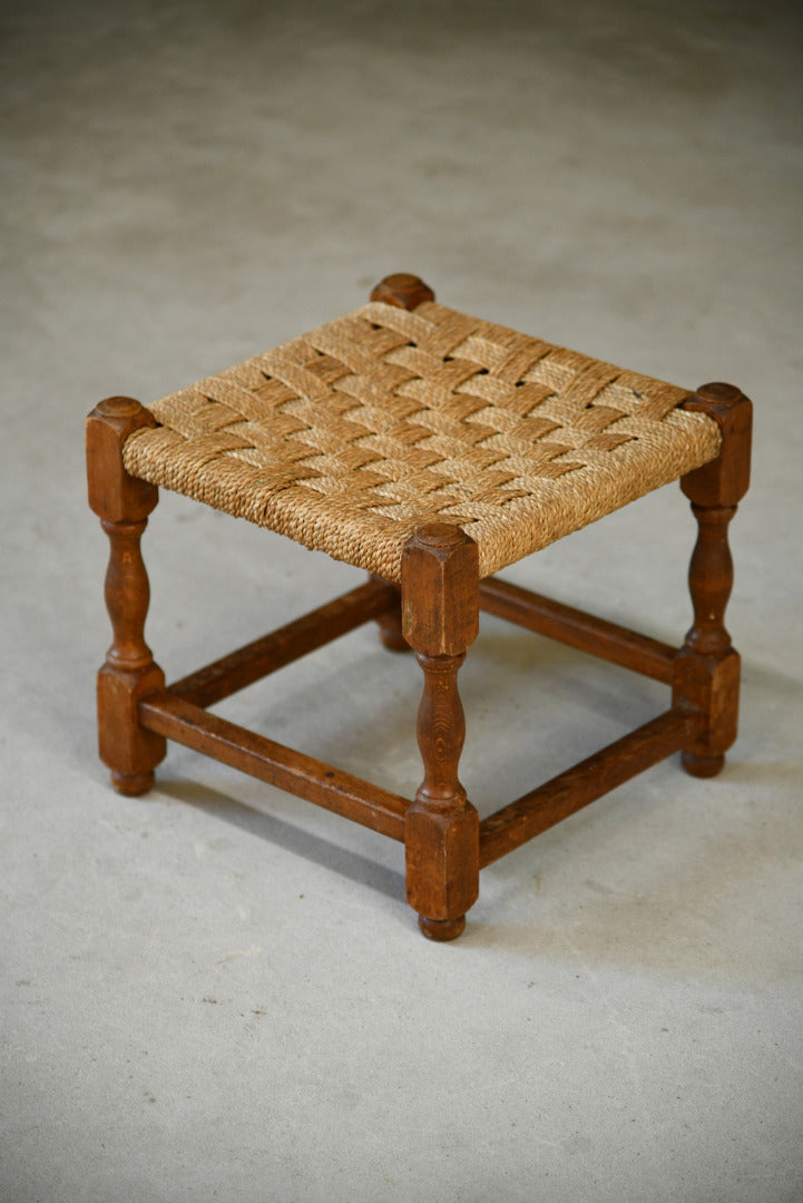 Vintage Rustic Stained Beech Seagrass Stool