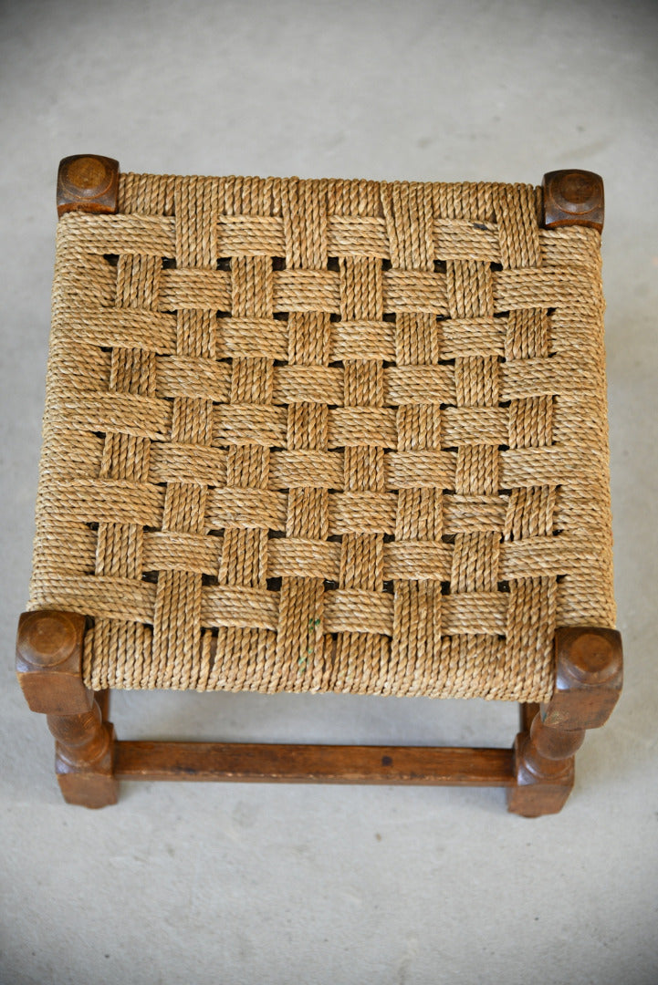 Vintage Rustic Stained Beech Seagrass Stool