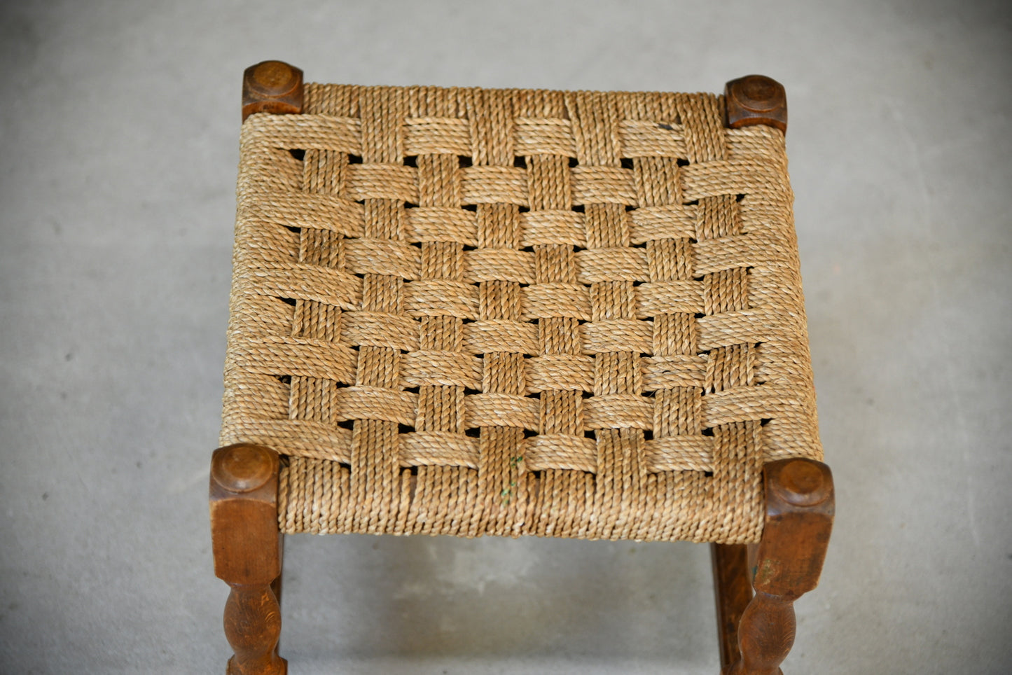 Vintage Rustic Stained Beech Seagrass Stool