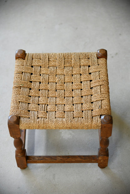 Vintage Rustic Stained Beech Seagrass Stool