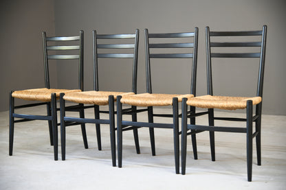 Italian Ebonised Beech & Rush Dining Chairs