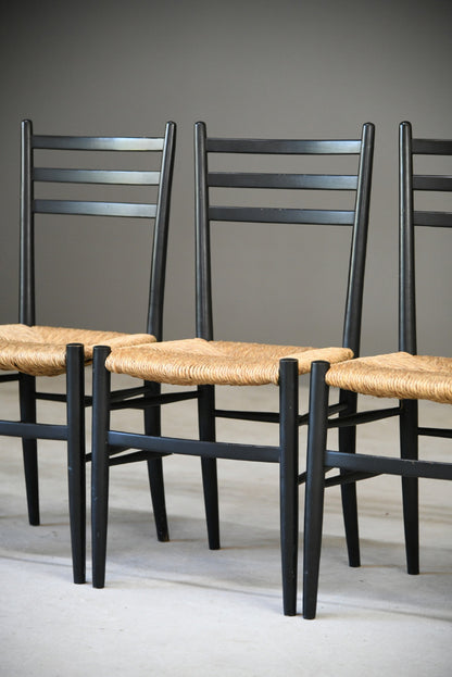 Italian Ebonised Beech & Rush Dining Chairs