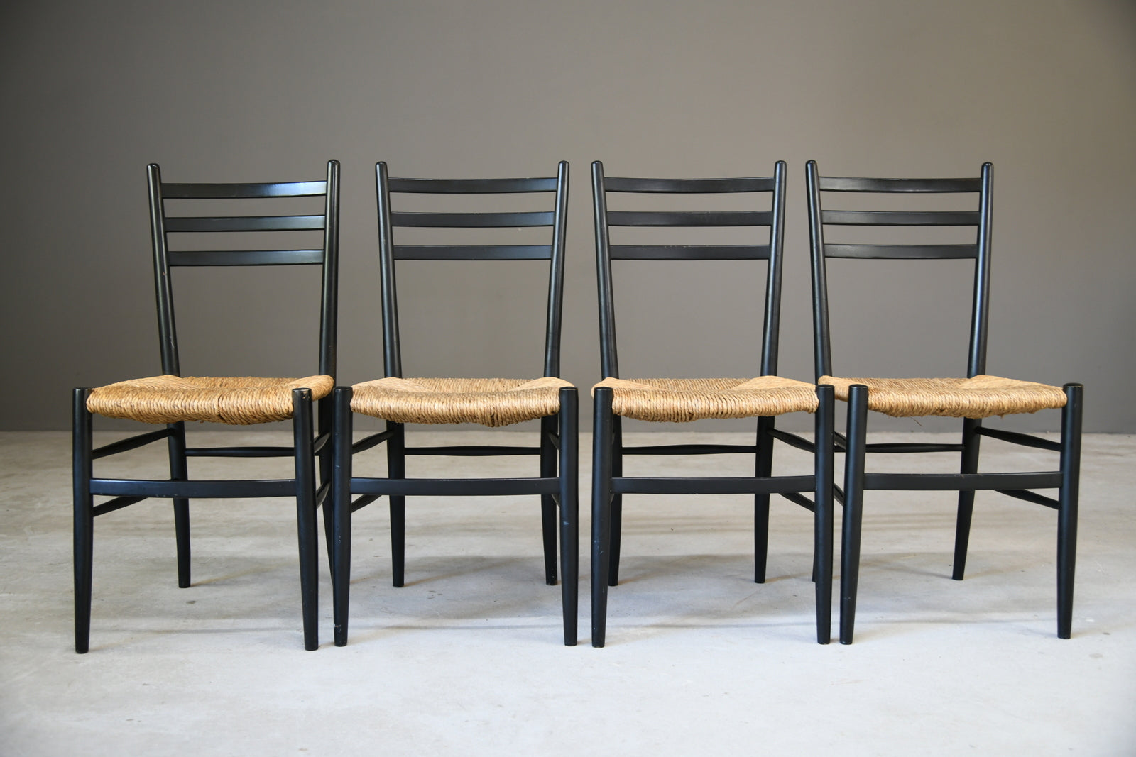 Italian Ebonised Beech & Rush Dining Chairs