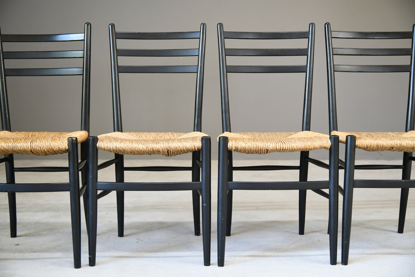 Italian Ebonised Beech & Rush Dining Chairs