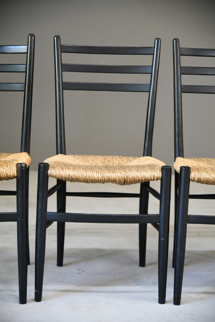 Italian Ebonised Beech & Rush Dining Chairs