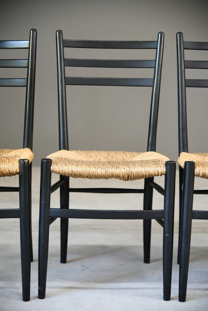 Italian Ebonised Beech & Rush Dining Chairs