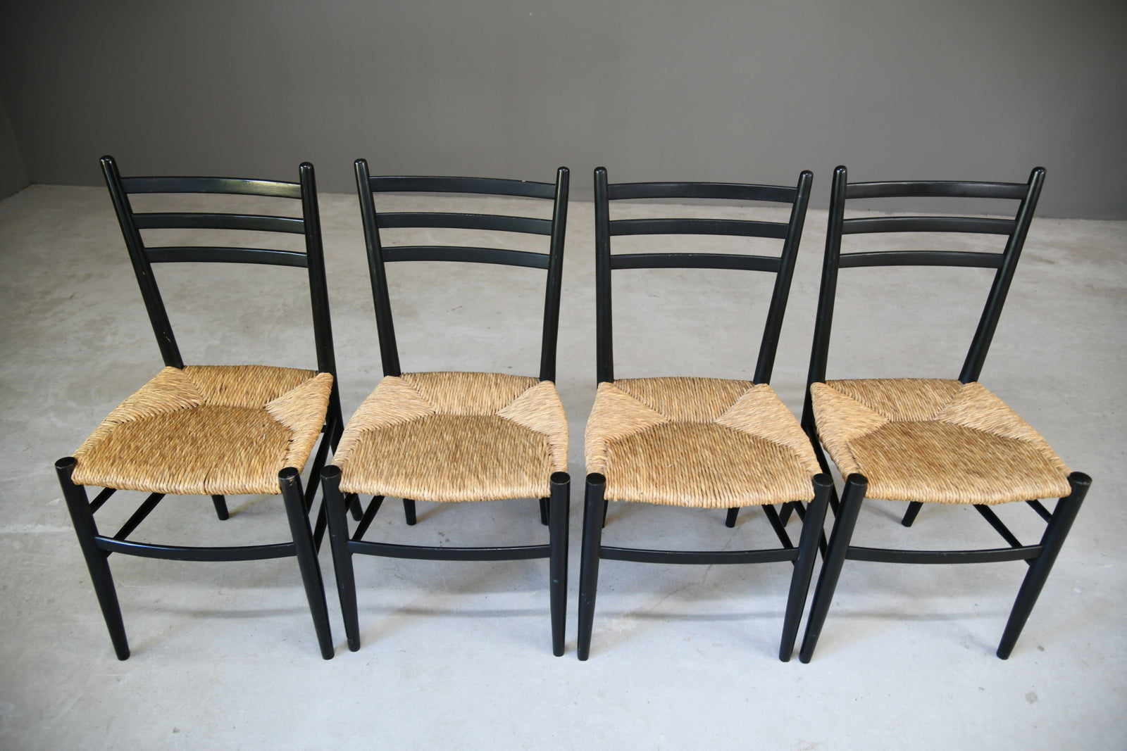 Italian Ebonised Beech & Rush Dining Chairs