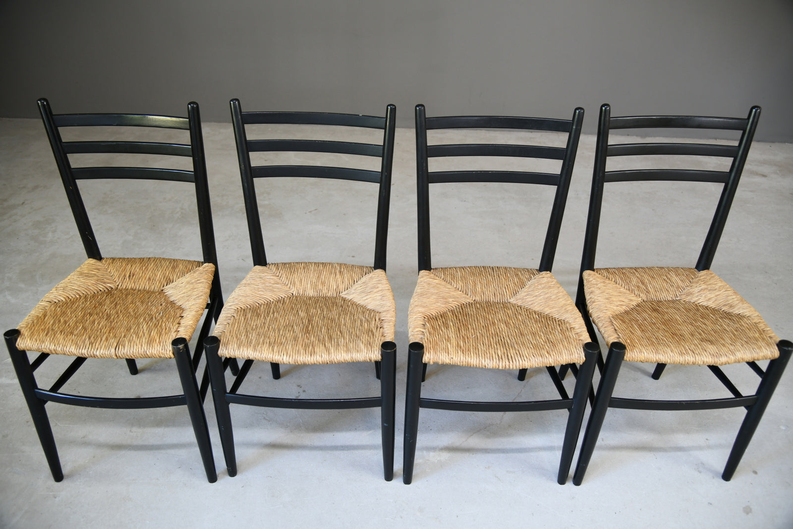 Italian Ebonised Beech & Rush Dining Chairs