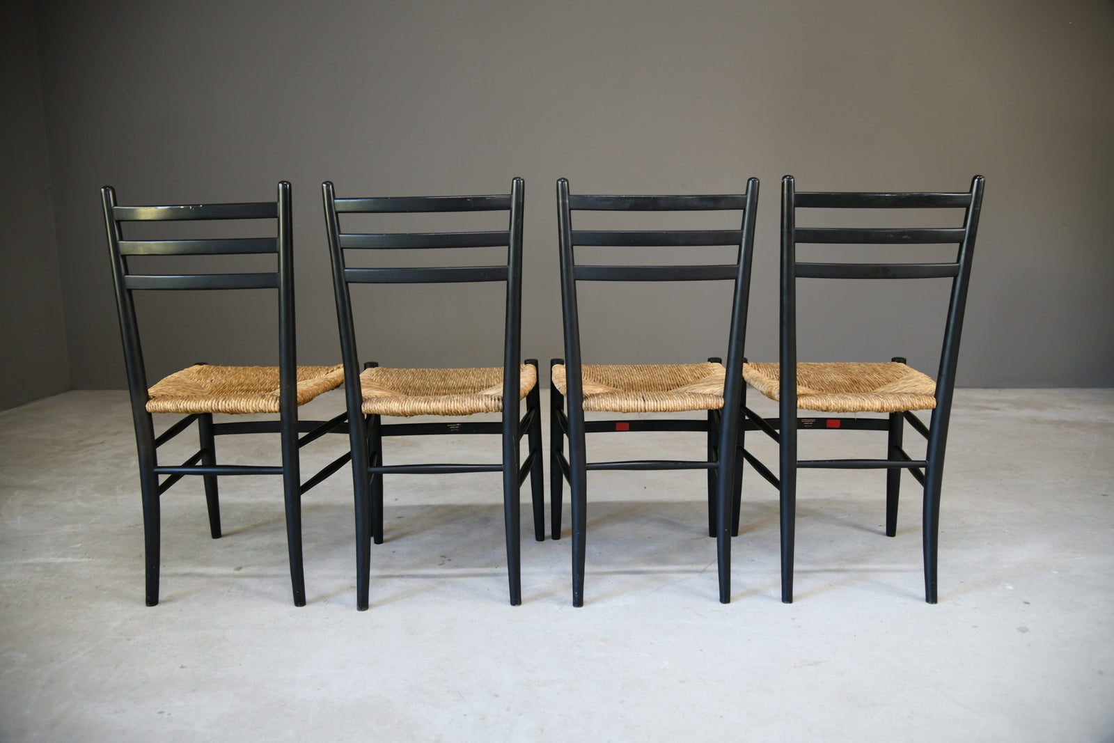 Italian Ebonised Beech & Rush Dining Chairs