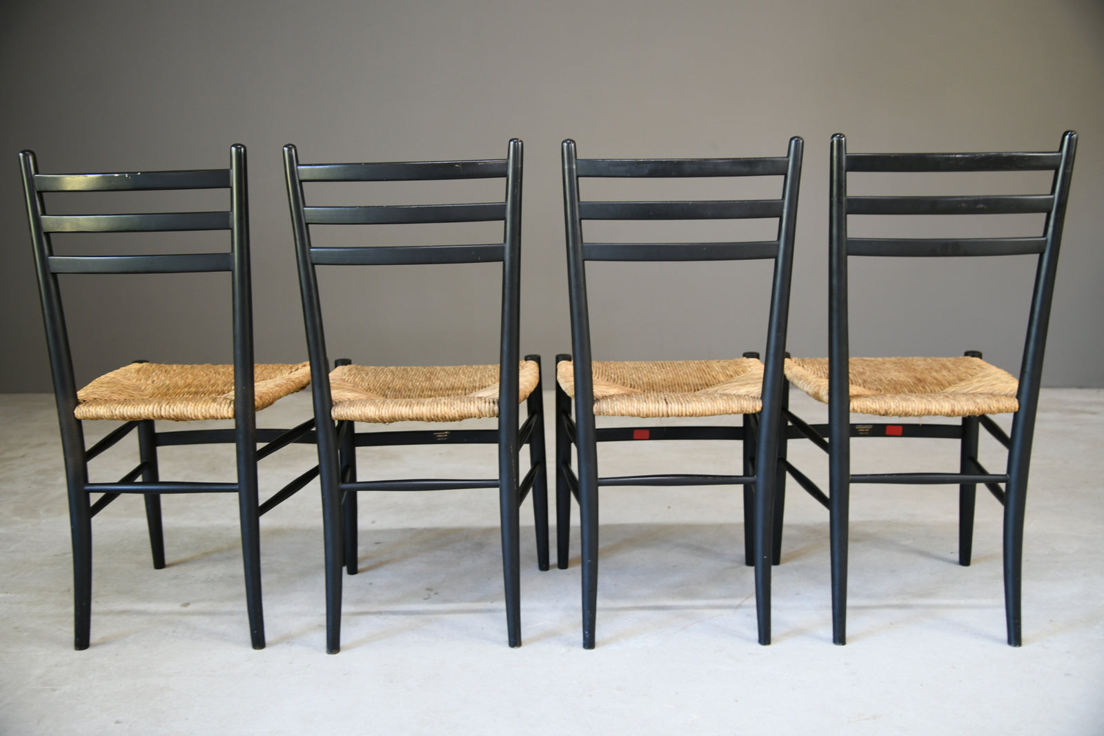 Italian Ebonised Beech & Rush Dining Chairs