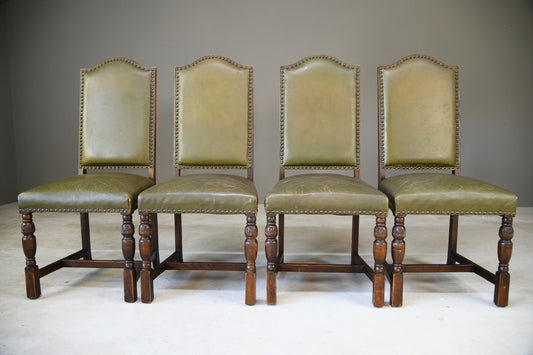4 Green Leather Dining Chairs