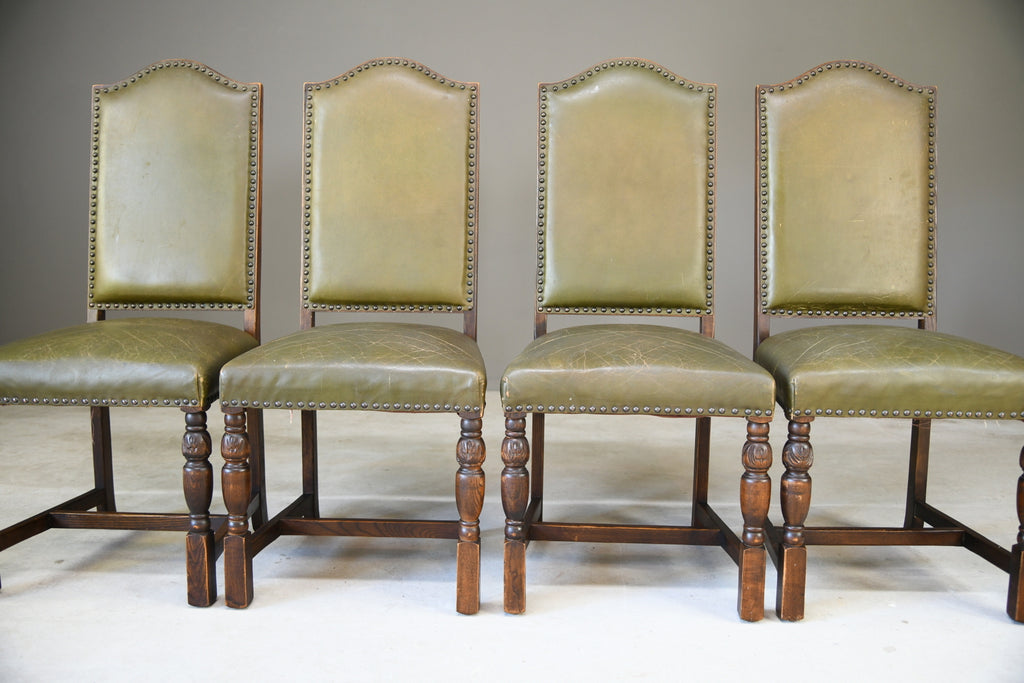 4 Green Leather Dining Chairs