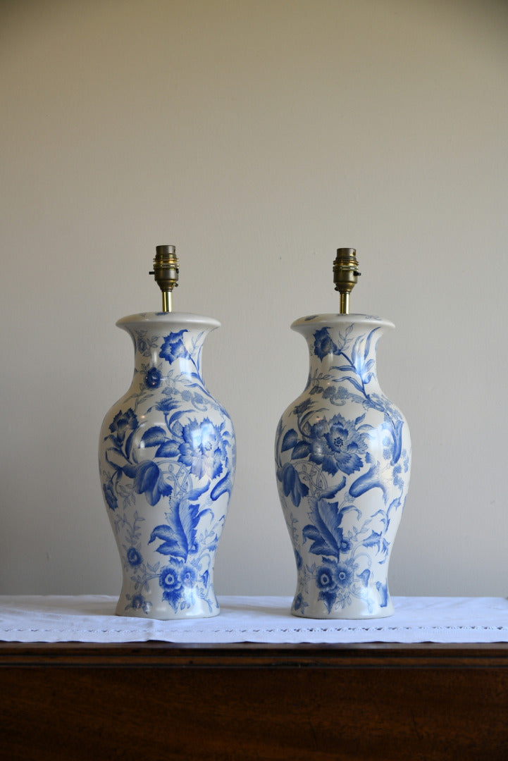 Pair Blue & White Floral Lamps