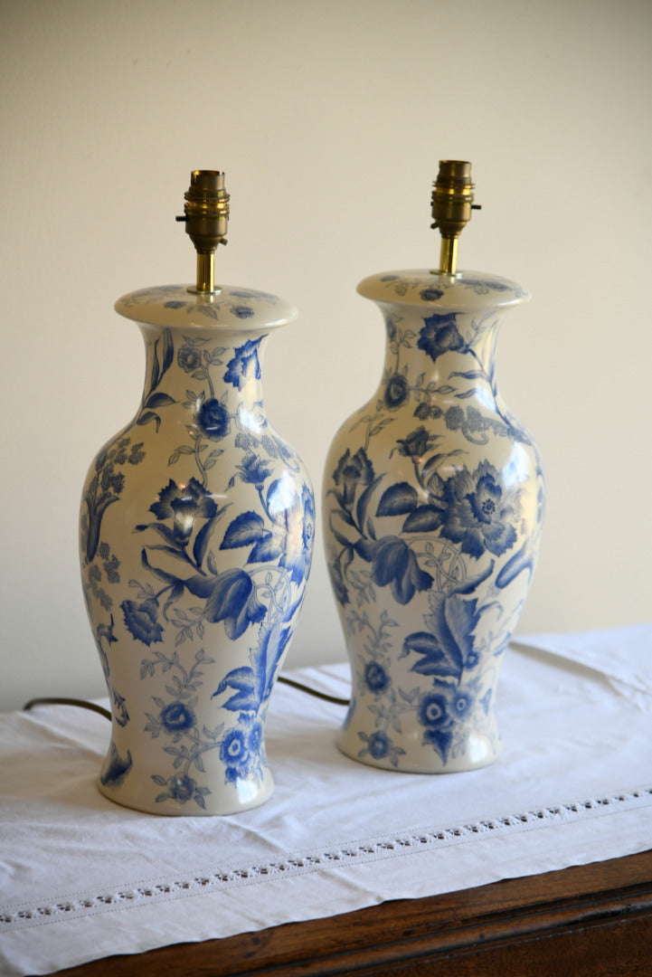 Pair Blue & White Floral Lamps