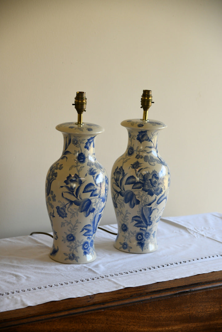 Pair Blue & White Floral Lamps