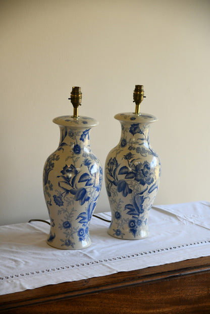 Pair Blue & White Floral Lamps