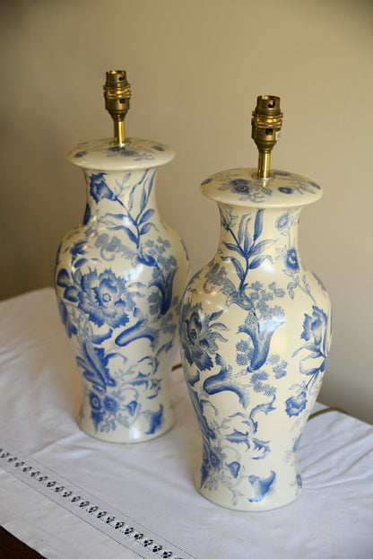 Pair Blue & White Floral Lamps