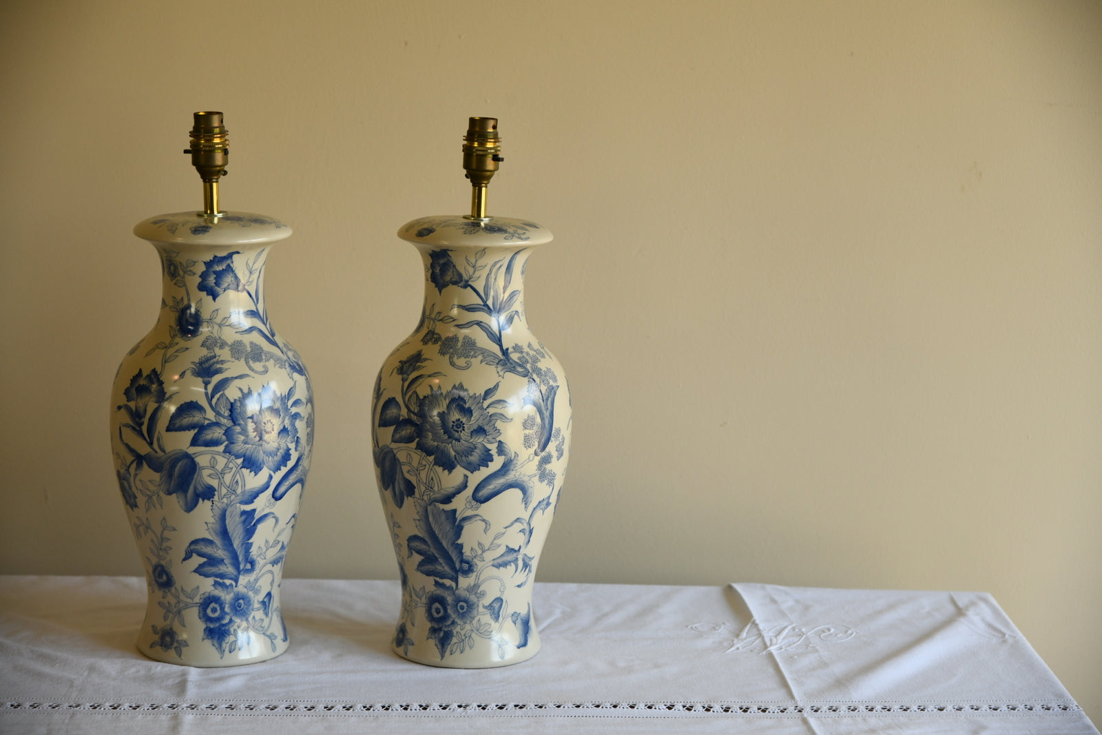 Pair Blue & White Floral Lamps