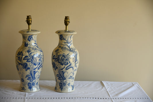 Pair Blue & White Floral Lamps