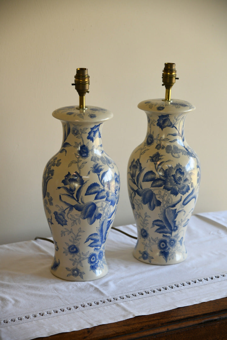 Pair Blue & White Floral Lamps