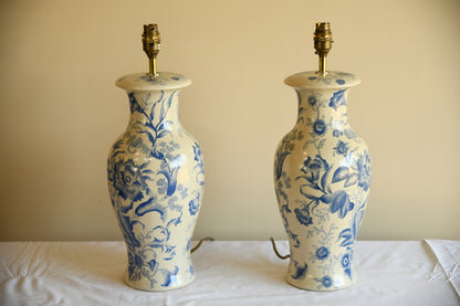 Pair Blue & White Floral Lamps