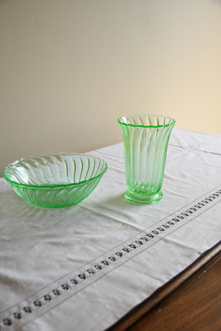 Deco Green Vase & Bowl