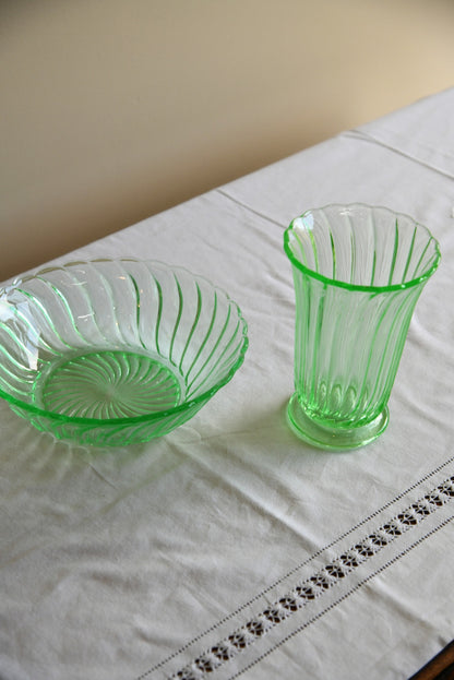 Deco Green Vase & Bowl
