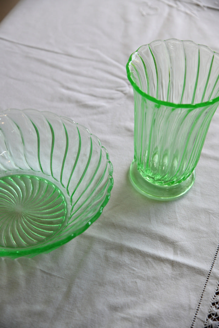 Deco Green Vase & Bowl