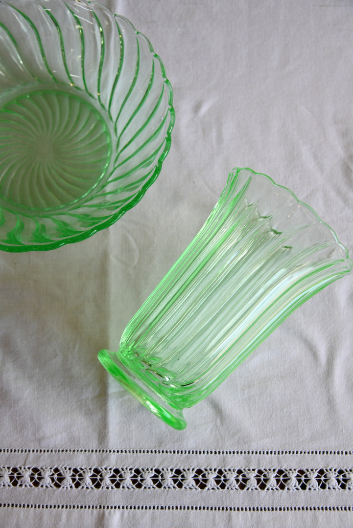 Deco Green Vase & Bowl