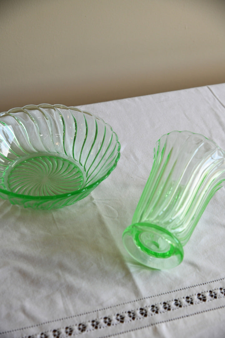 Deco Green Vase & Bowl