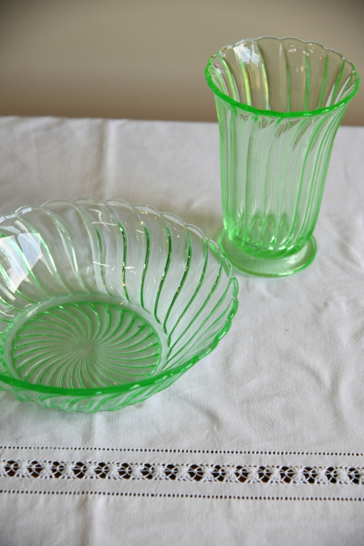 Deco Green Vase & Bowl