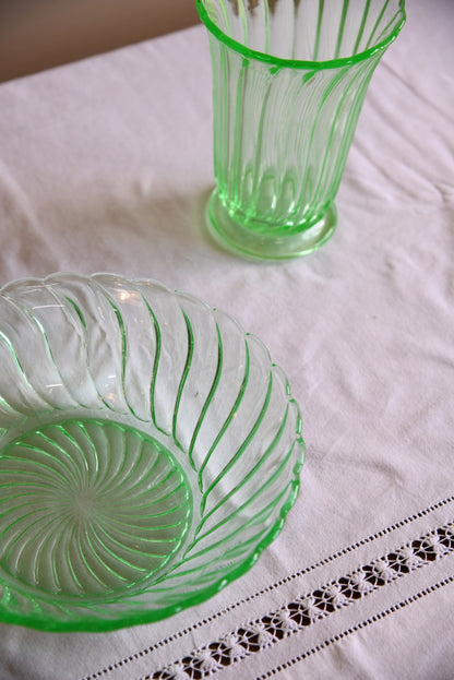 Deco Green Vase & Bowl