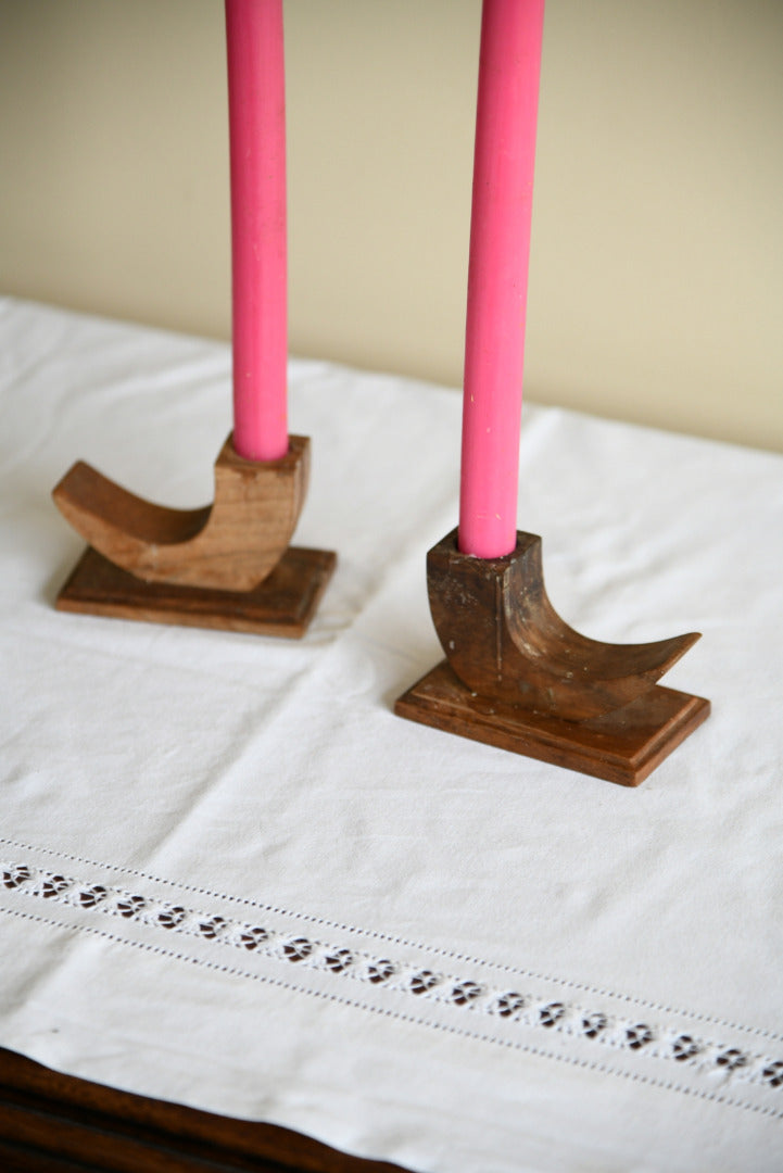 Pair Wooden Candle Holders