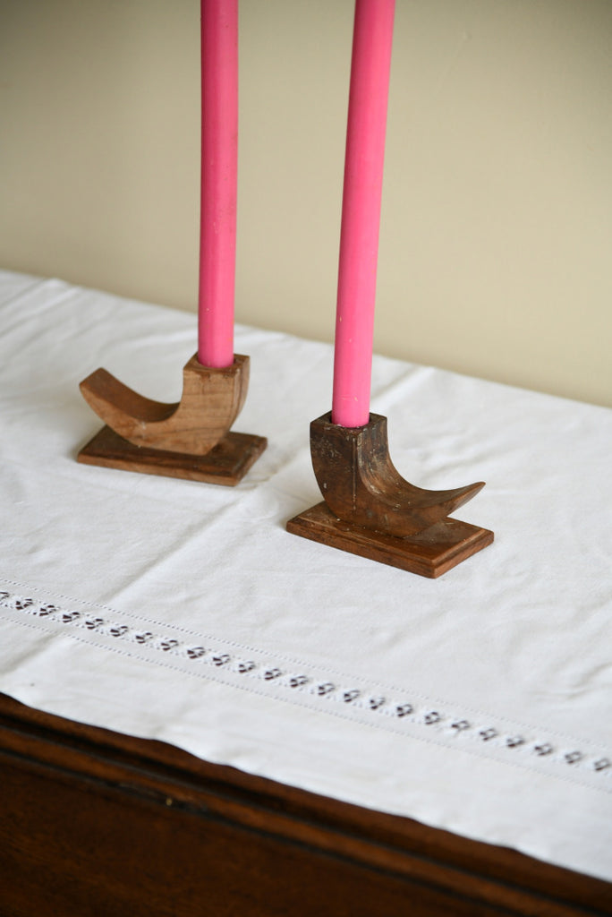 Pair Wooden Candle Holders