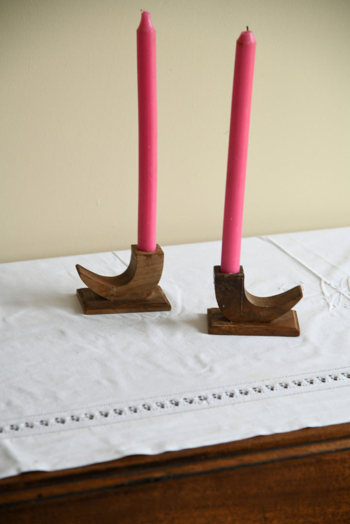 Pair Wooden Candle Holders