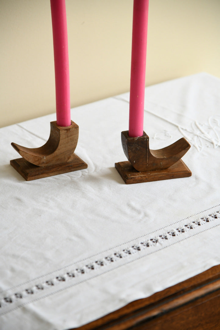 Pair Wooden Candle Holders