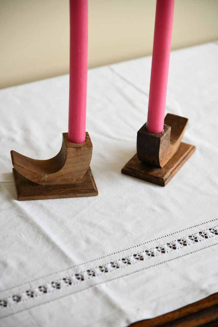 Pair Wooden Candle Holders