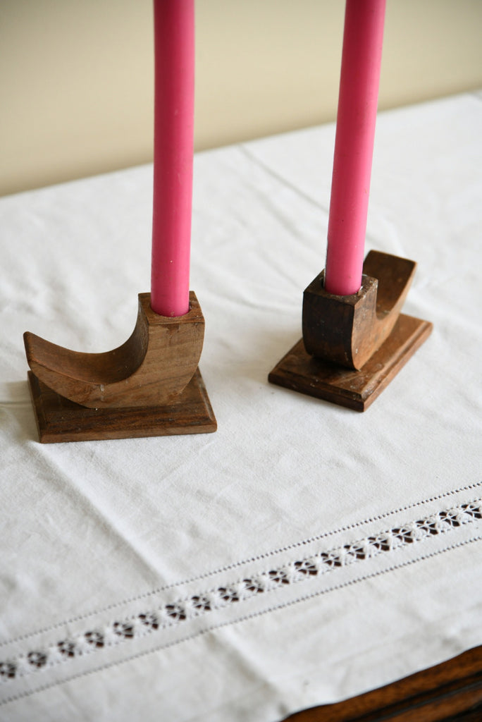 Pair Wooden Candle Holders