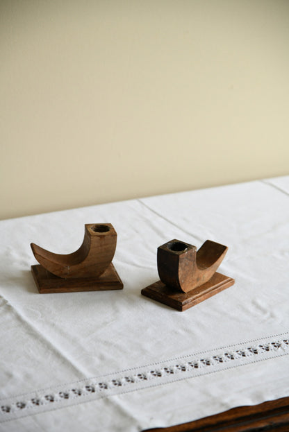 Pair Wooden Candle Holders